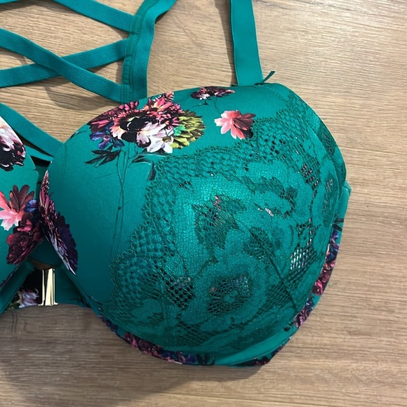 Cacique | Boost Plunge floral lace Kelly green front clasp Bra womenS size 42DDD - Picture 4 of 8